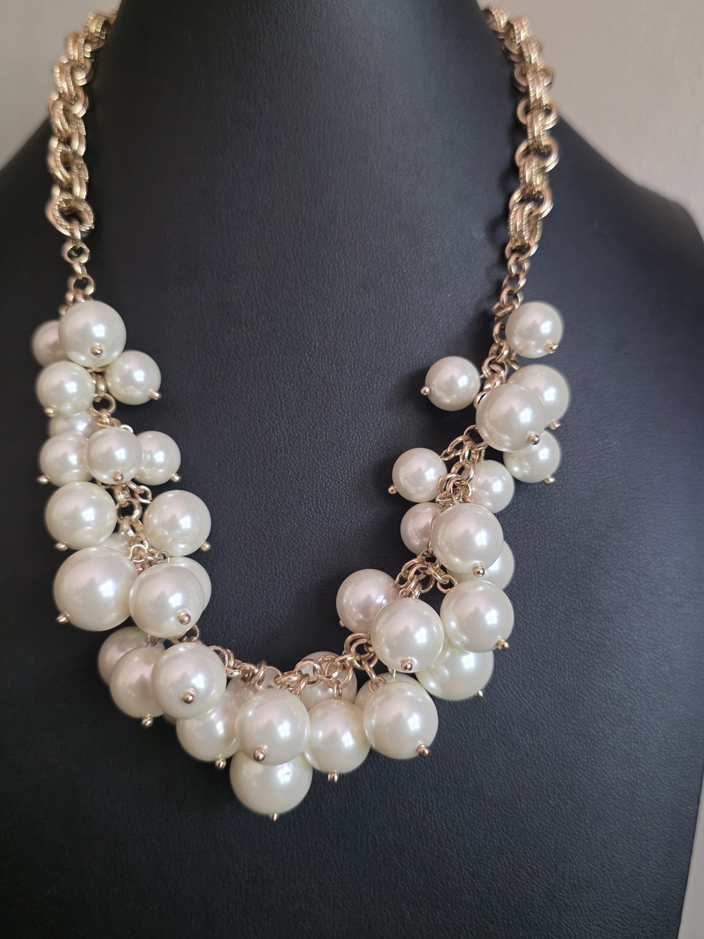 Classic Pearl Cluster Necklace - White Pearls on Gold Chain